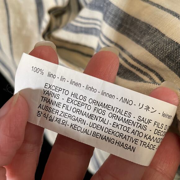 Zara Shirt Dress Linen Blue Cream Striped Lace Shoulder Tunic Style Mini S - Picture 5 of 6